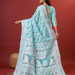 Rhapsody Sky Cotton Silk Saree With Grandiose Blouse Piece