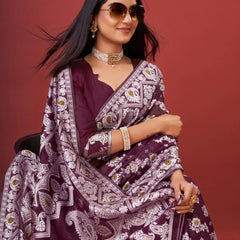 Sonorous Wine Cotton Silk Saree With Seraphic Blouse Piece