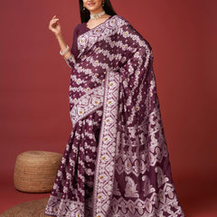 Sonorous Wine Cotton Silk Saree With Seraphic Blouse Piece
