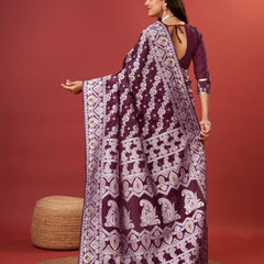 Sonorous Wine Cotton Silk Saree With Seraphic Blouse Piece