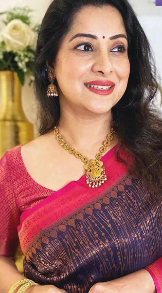 Outstanding Blue Soft Banarasi Silk Saree With Majesty Blouse Piece