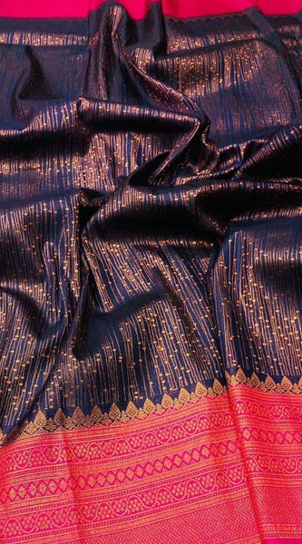 Outstanding Blue Soft Banarasi Silk Saree With Majesty Blouse Piece