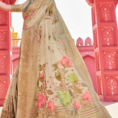 Invaluable Beige Cotton Silk Saree With Blooming Blouse Piece