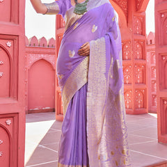 Hypnotic Lavender Cotton Silk Saree With Fairytale Blouse Piece