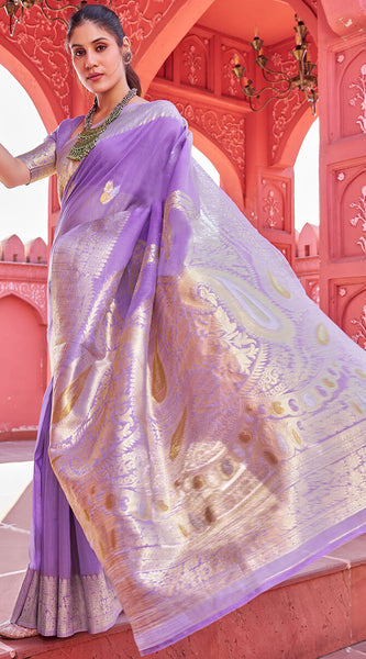 Hypnotic Lavender Cotton Silk Saree With Fairytale Blouse Piece