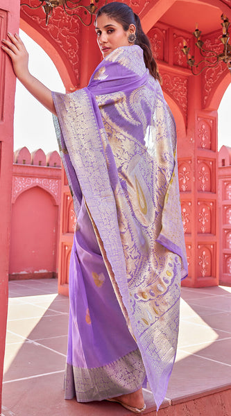 Hypnotic Lavender Cotton Silk Saree With Fairytale Blouse Piece