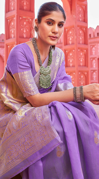 Hypnotic Lavender Cotton Silk Saree With Fairytale Blouse Piece