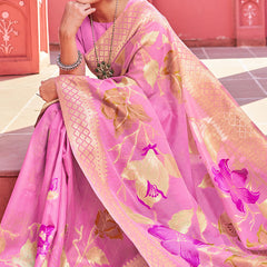 Comely Pink Cotton Silk Saree With Dalliance Blouse Piece