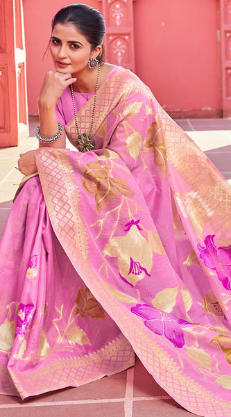 Comely Pink Cotton Silk Saree With Dalliance Blouse Piece