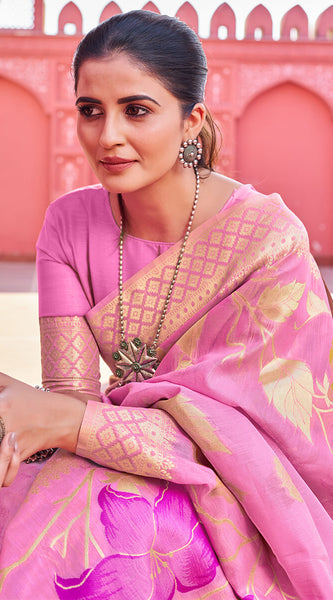 Comely Pink Cotton Silk Saree With Dalliance Blouse Piece