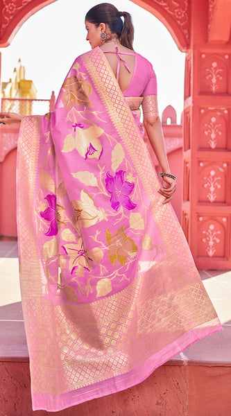 Comely Pink Cotton Silk Saree With Dalliance Blouse Piece