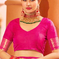 Designer Dark Pink Kanjivaram Silk Saree With Ethnic Blouse Piece