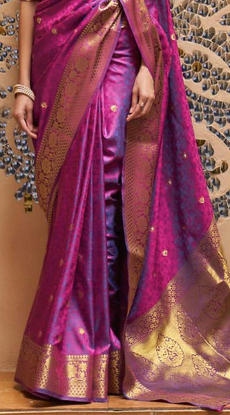 Snappy Purple Pure Kanjivaram Silk Saree with Artistic Blouse Piece