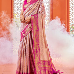 Gratifying Baby Pink Kanjivaram Silk Saree With Precious Blouse Piece
