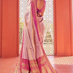 Gratifying Baby Pink Kanjivaram Silk Saree With Precious Blouse Piece