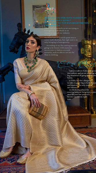 Demesne Beige Kanjivaram Silk Saree With Demure Blouse Piece
