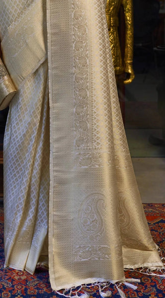Demesne Beige Kanjivaram Silk Saree With Demure Blouse Piece
