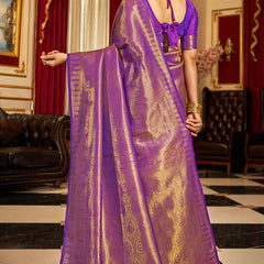 Inspiring Purple Kanjivaram Silk Saree With Divine Blouse Piece