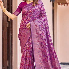 Inspiring Purple Kanjivaram Silk Saree With Desuetude Blouse Piece