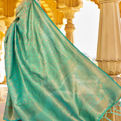 Petrichor Green Kanjivaram Silk Saree With Splendiferous Blouse Piece