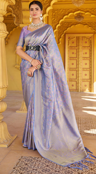 Scintillating Lavender Kanjivaram Silk Saree With Rhapsody Blouse Piece