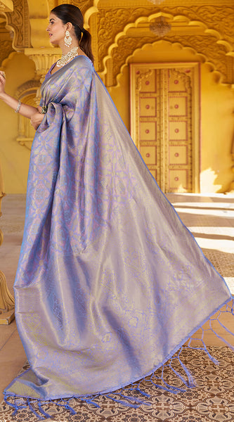 Scintillating Lavender Kanjivaram Silk Saree With Rhapsody Blouse Piece