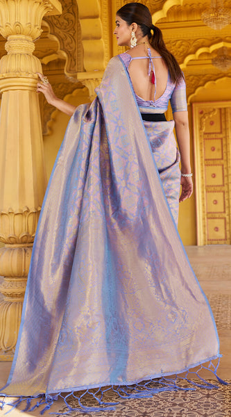 Scintillating Lavender Kanjivaram Silk Saree With Rhapsody Blouse Piece