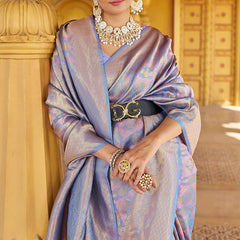 Scintillating Lavender Kanjivaram Silk Saree With Rhapsody Blouse Piece