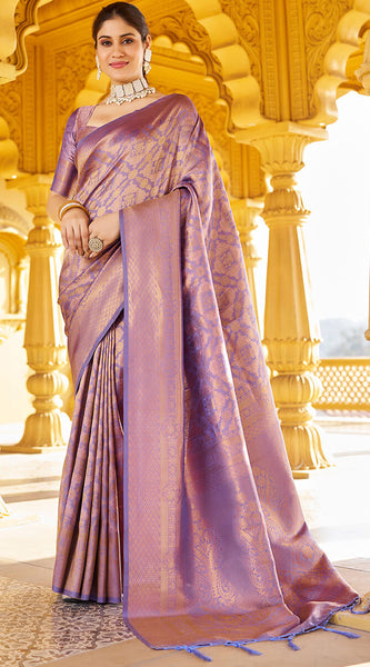 Scrupulous Purple Kanjivaram Silk Saree With Posh Blouse Piece