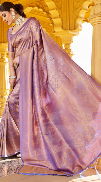Scrupulous Purple Kanjivaram Silk Saree With Posh Blouse Piece