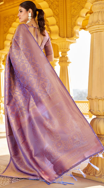 Scrupulous Purple Kanjivaram Silk Saree With Posh Blouse Piece