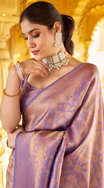 Scrupulous Purple Kanjivaram Silk Saree With Posh Blouse Piece