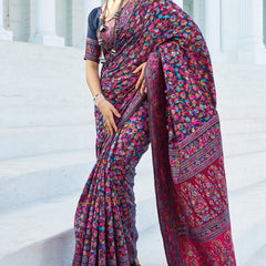 Elegant Navy Blue Pashmina saree With Intricate Blouse Piece