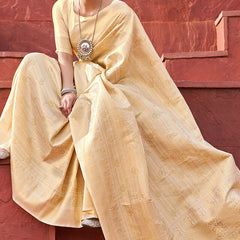 Pretty Beige Kanjivaram Silk Saree With Sizzling Blouse Piece