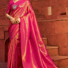 Outstanding Dark Pink Kanjivaram Silk Saree With Jazzy Blouse Piece