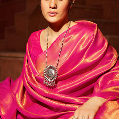 Outstanding Dark Pink Kanjivaram Silk Saree With Jazzy Blouse Piece