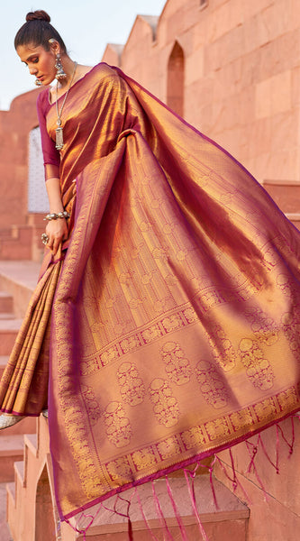 Adorable Purple Kanjivaram Silk Saree With Pleasant Blouse Piece