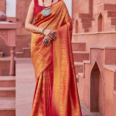 Assemblage Red Kanjivaram Silk Saree With Diaphanous Blouse Piece