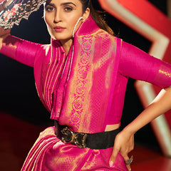 Phenomenal Dark Pink Kanjivaram Silk Saree With Prominent Blouse Piece