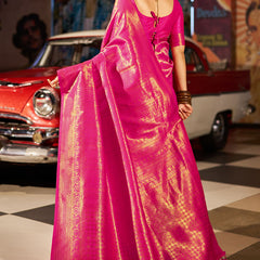 Phenomenal Dark Pink Kanjivaram Silk Saree With Prominent Blouse Piece