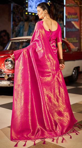 Phenomenal Dark Pink Kanjivaram Silk Saree With Prominent Blouse Piece