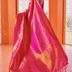 Blissful Dark Pink Kanjivaram Silk Saree With Fancifull Blouse Piece