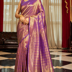 Enticing Purple Kanjivaram Silk Saree With Beleaguer Blouse Piece