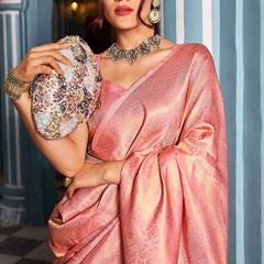 Extraordinary Baby Pink Kanjivaram Silk Saree With Flattering Blouse Piece