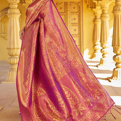 Beleaguer Purple Kanjivaram Silk Saree With Embrocation Blouse Piece