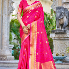 Attractive Dark Pink Kanjivaram Silk Saree With Ideal Blouse Piece