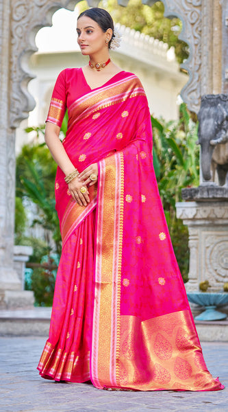 Attractive Dark Pink Kanjivaram Silk Saree With Ideal Blouse Piece