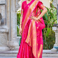 Attractive Dark Pink Kanjivaram Silk Saree With Ideal Blouse Piece