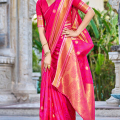 Attractive Dark Pink Kanjivaram Silk Saree With Ideal Blouse Piece