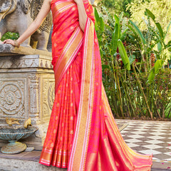 Stylish Pink Kanjivaram Silk Saree With Chatoyant Blouse Piece